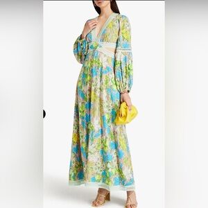 DVF Lina Embroidered Floral Print Crepe Maxi 4